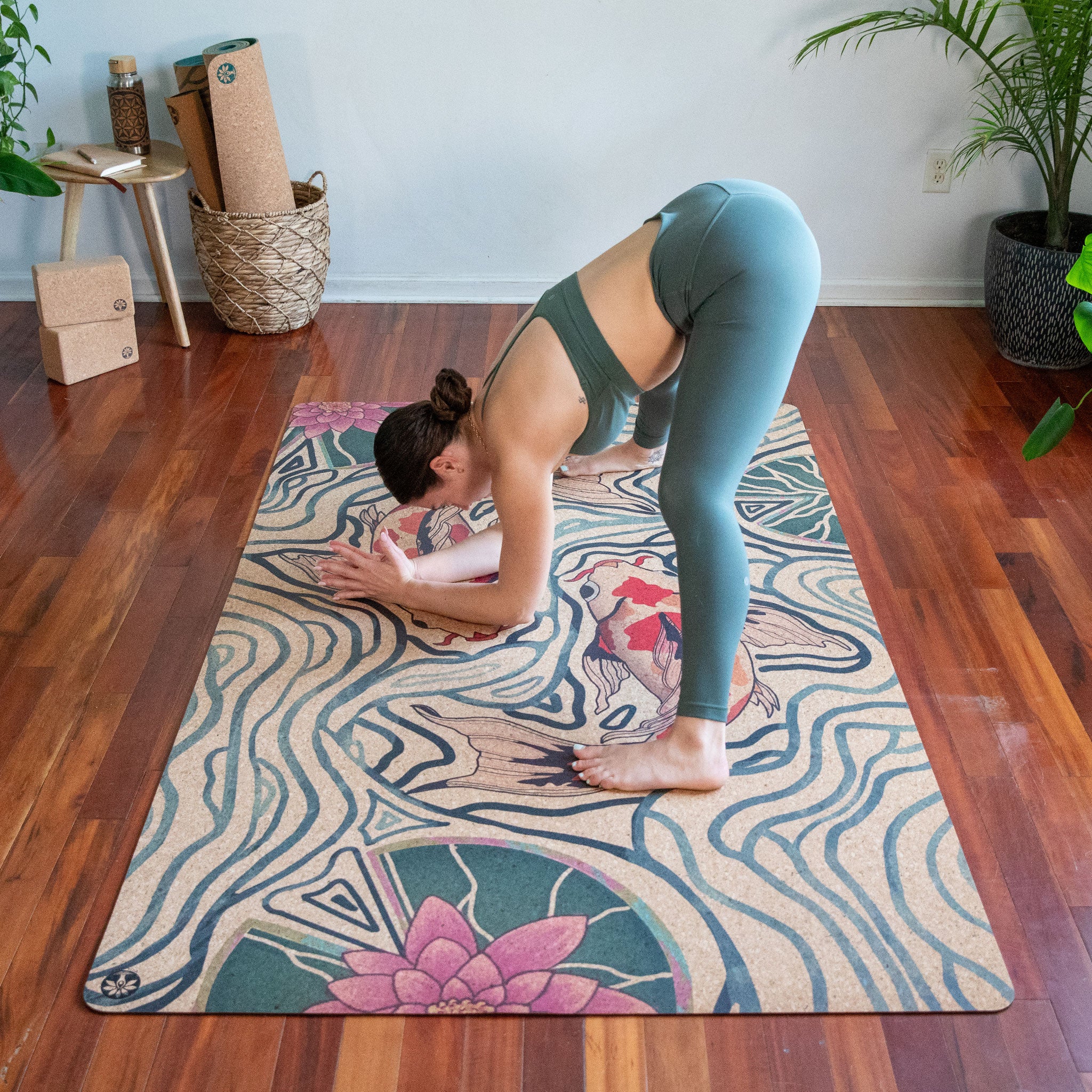 Extra Large Cork Yoga Mat with Kio Pond Artist Design - Nomad XL