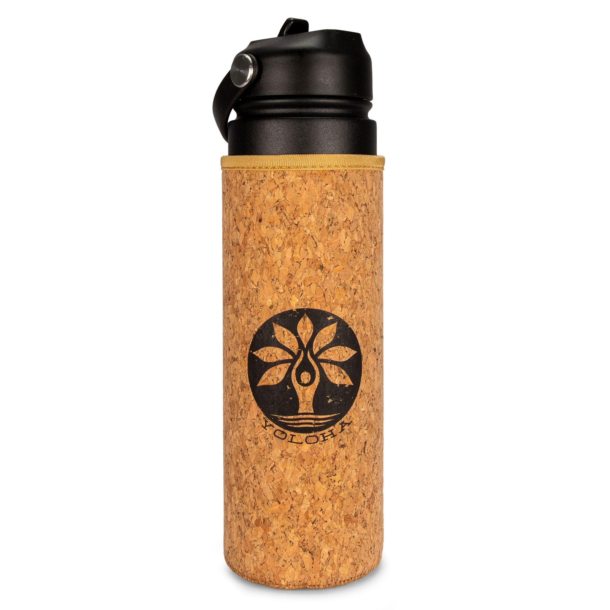 Black Cork Sleeve Bottle with Flip Staw Lid | 25oz - Yoloha Yoga