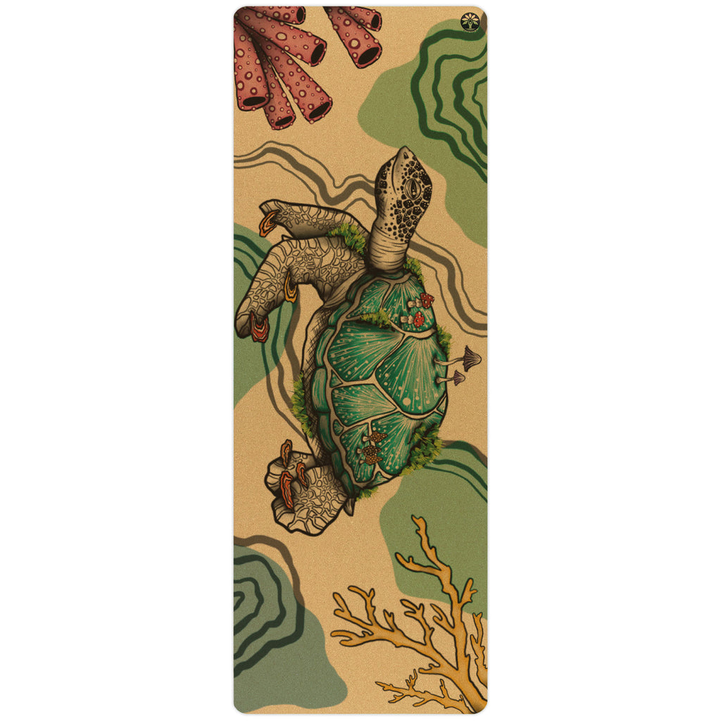 Aura Cork Yoga Mat with Extra Support - Unique Turtle Art Design ...