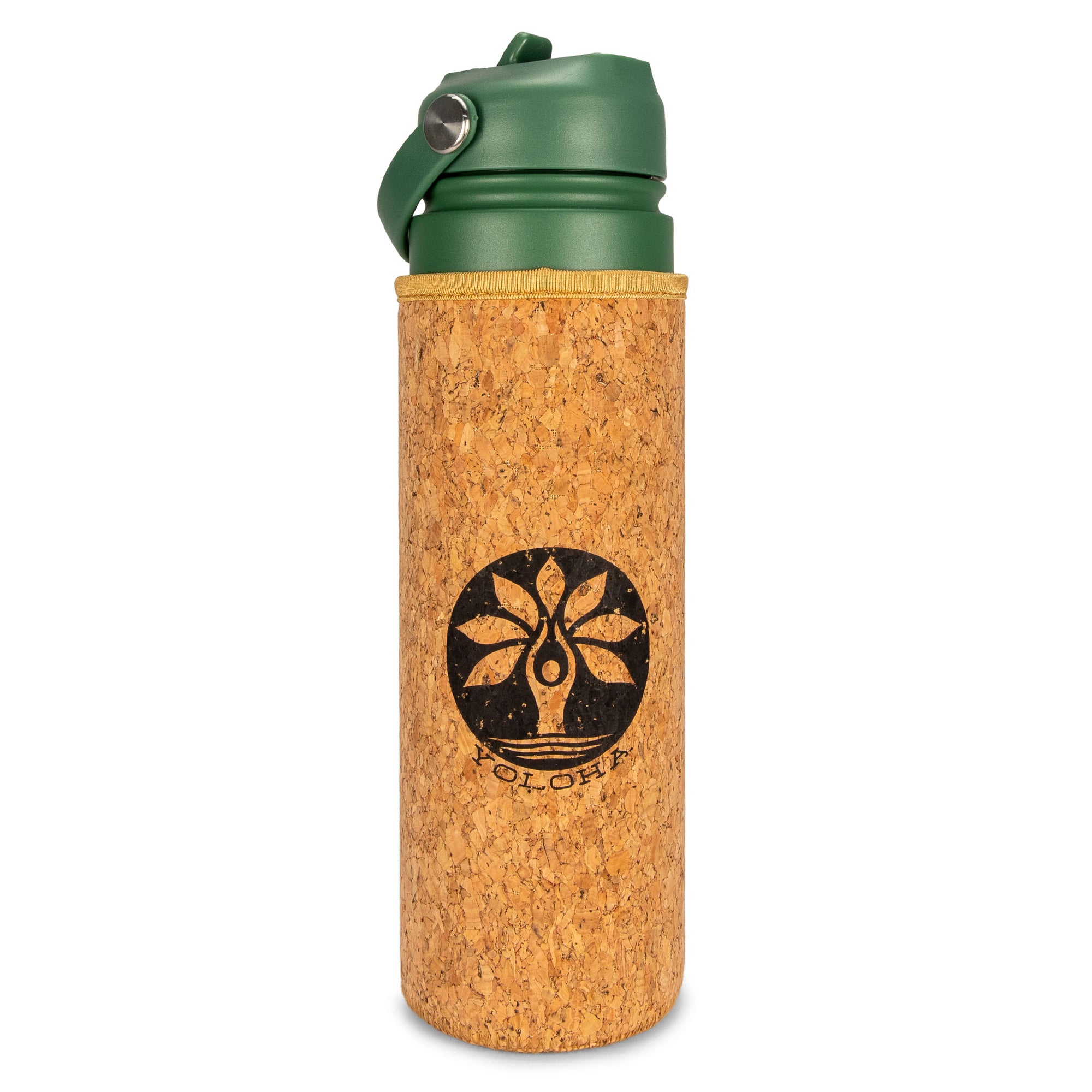 Green Cork Sleeve Bottle with Flip Staw Lid | 25oz - Yoloha Yoga