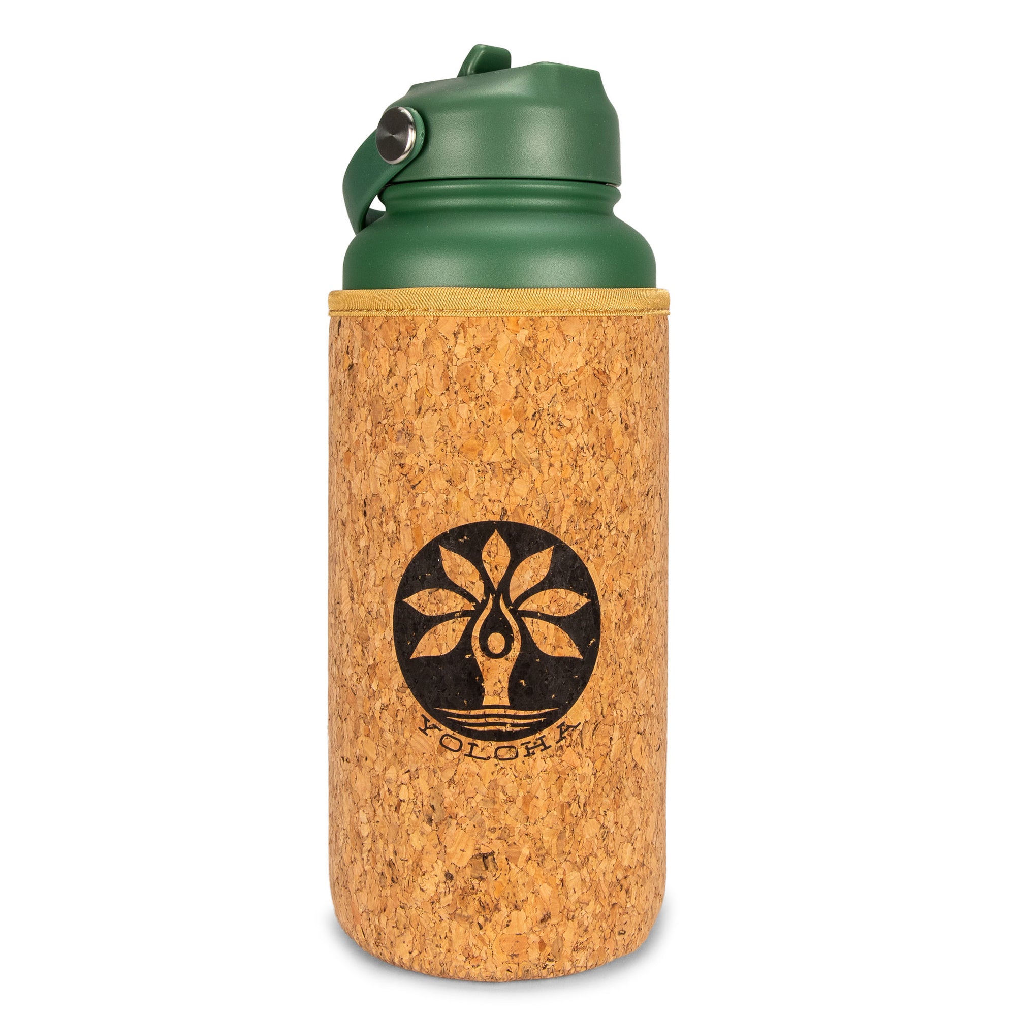 Green Cork Sleeve Bottle with Flip Staw Lid | 32oz - Yoloha Yoga