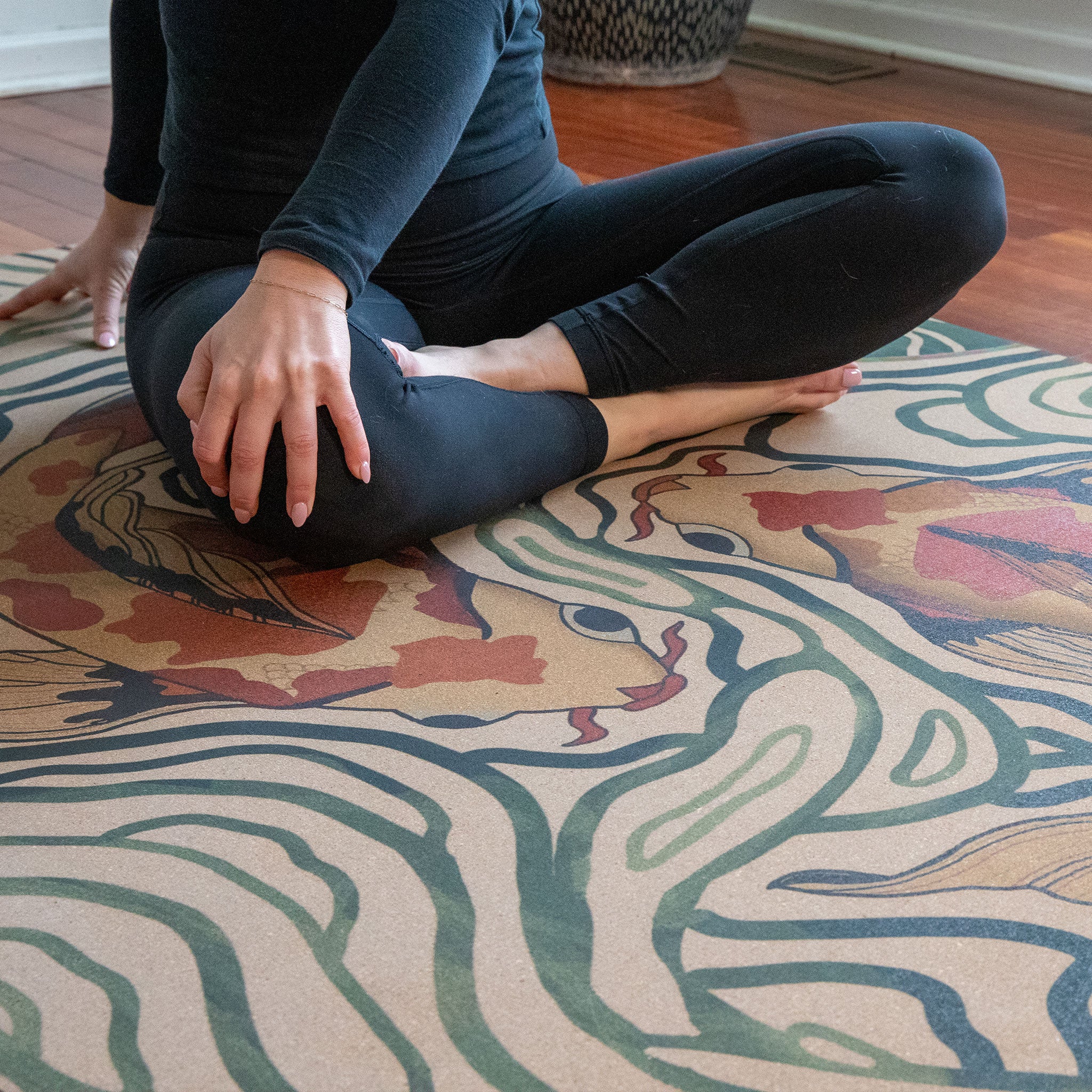 Extra Large Unity Pro Cork Yoga Mat with Colorful Koi Pond Art