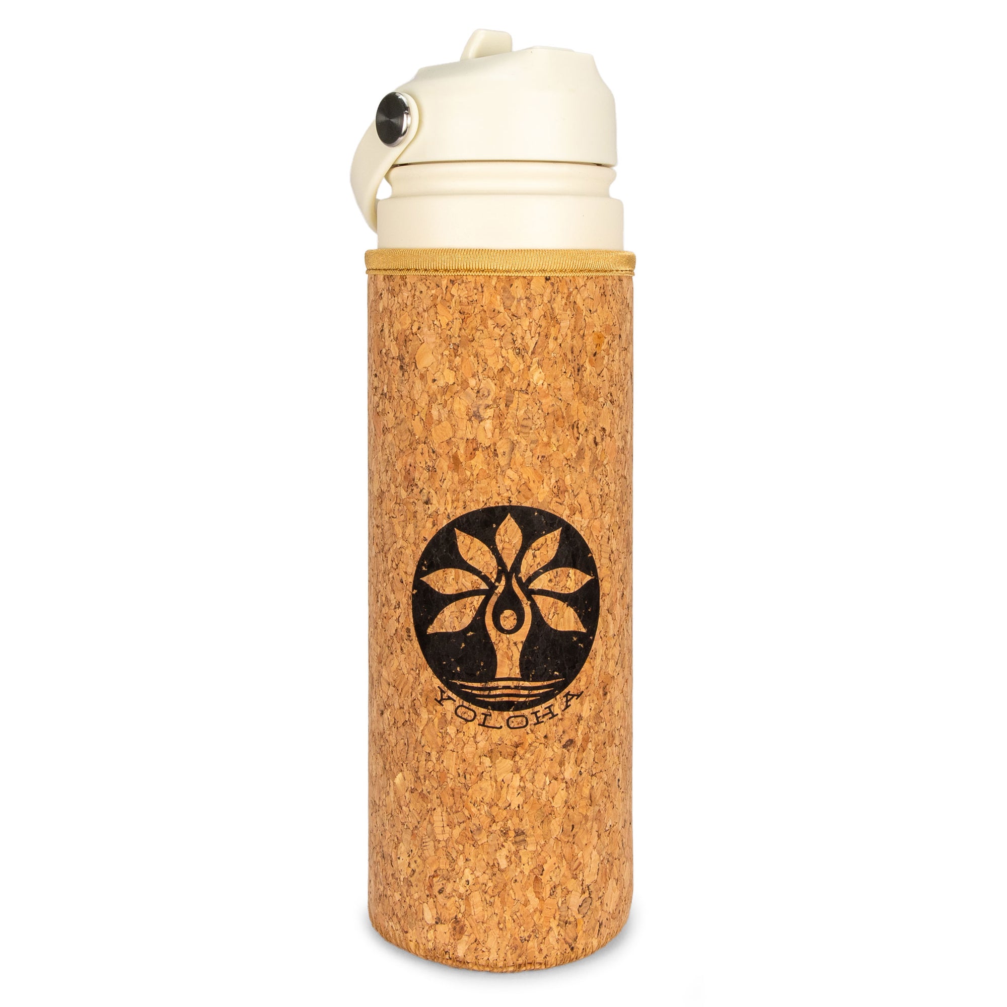 Cream Cork Sleeve Bottle with Flip Staw Lid | 25oz - Yoloha Yoga
