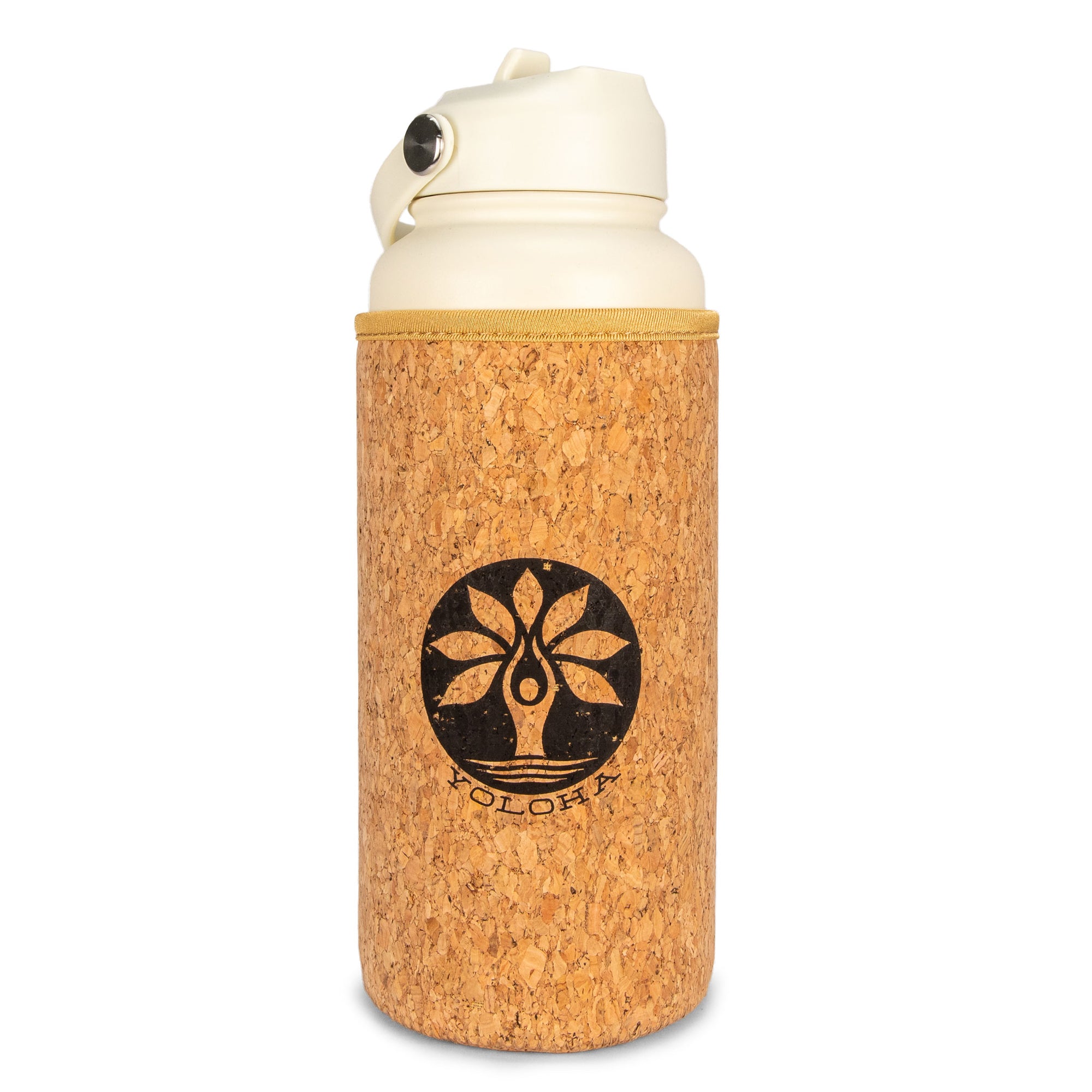 Cream Cork Sleeve Bottle with Flip Staw Lid | 32oz - Yoloha Yoga